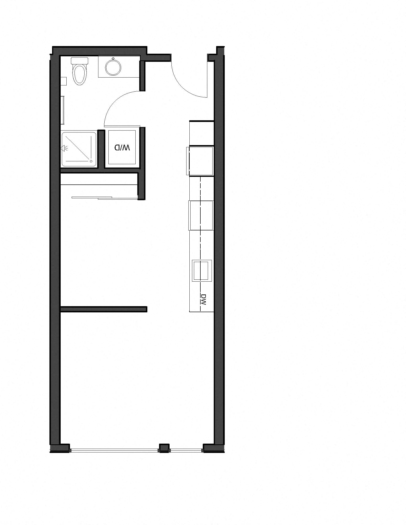 Floor plan for 1 bed, 1 bath, 463 sqft